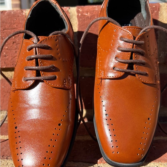 Stacy Adams formal lace-up oxfords shoes in cognac/brown/tan. Size boys 12  M - Picture 2 of 5